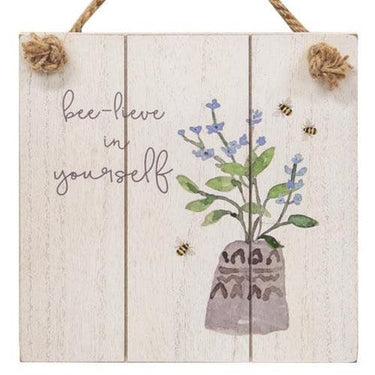 Bee-lieve in Yourself Distressed Shiplap Sign - The Fox Decor